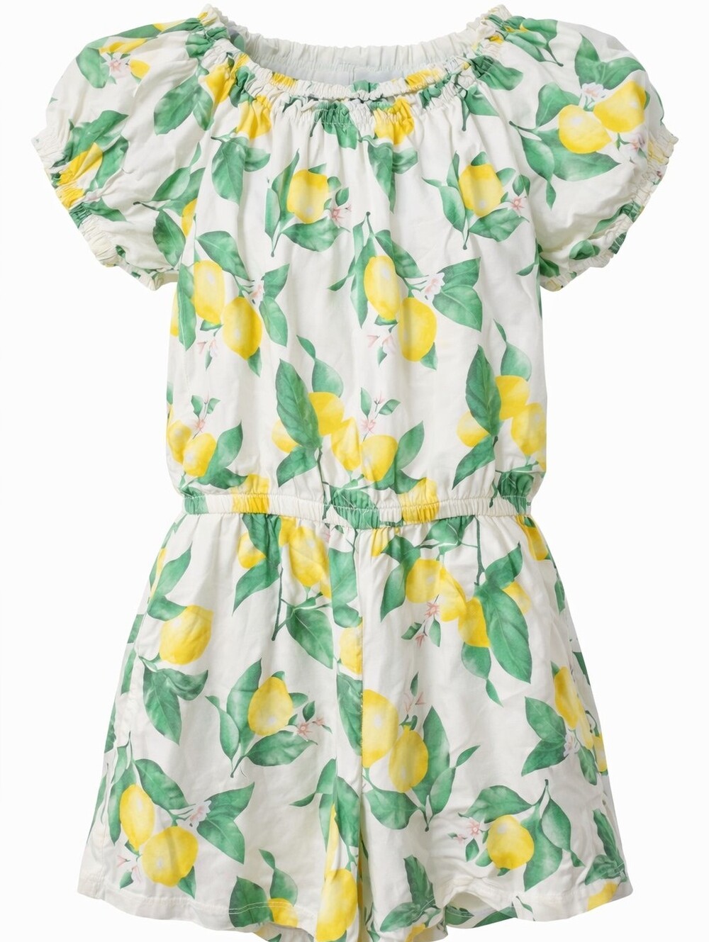 White Lemon Print Romper